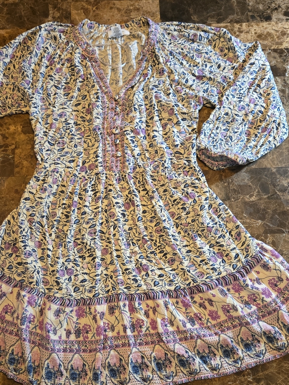 Japna Mini Dress. Women's Size Small. Boho, Cream W/Floral Print.